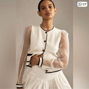 ✨ Anthropologie Organza-Sleeve Cardigan Sweater Sz XS
